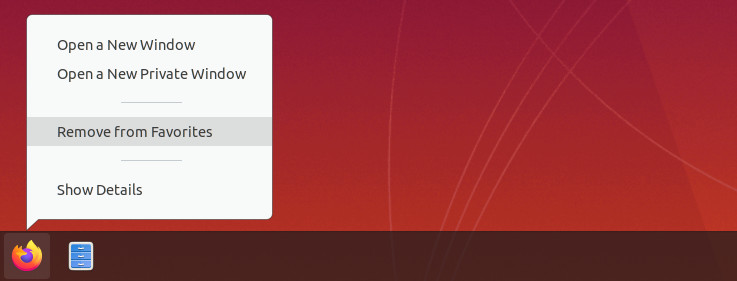 Ubuntu dock "remove from favorites"